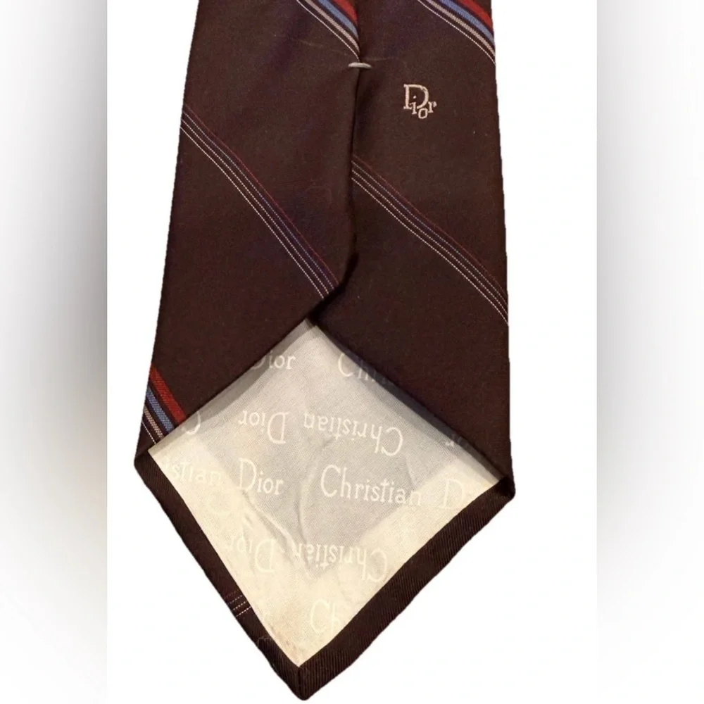 Christian Dior Monsieur Vintage Necktie Brown Diagonal Stripe Woven Logo